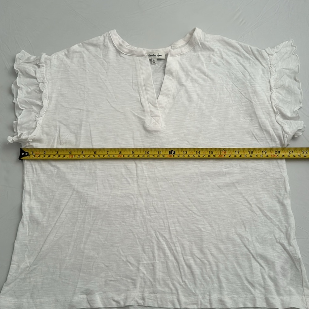 Another Love White Flutter Sleeve Split Neck T-Sh… - image 7